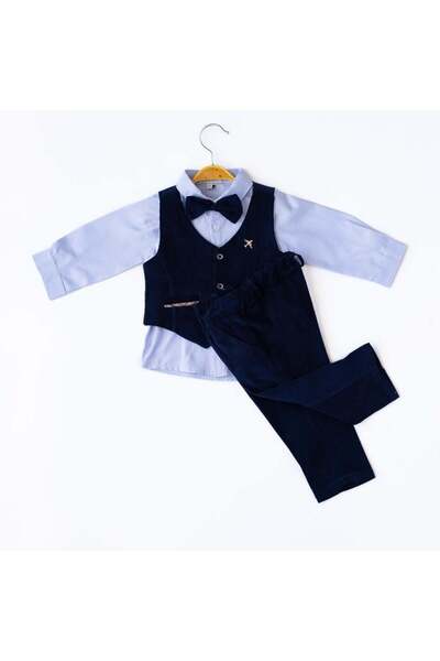 Babydola Lacivert Yelekli Erkek Bebek Takım-13519