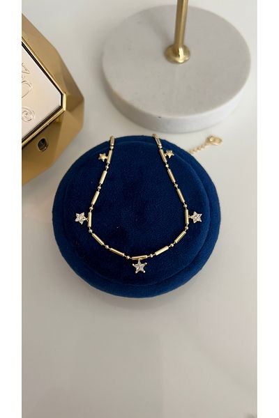 SU PERİSİ TAKI BİJUTERİ Vip Series Gold Star Detailed Anklet