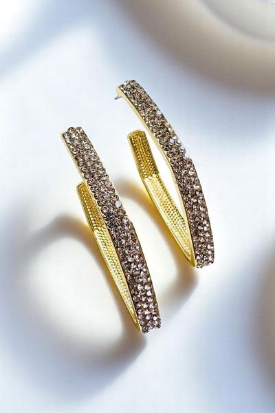 PETEK AKSESUAR BAKLAVA Rhinestone Hoop Earrings
