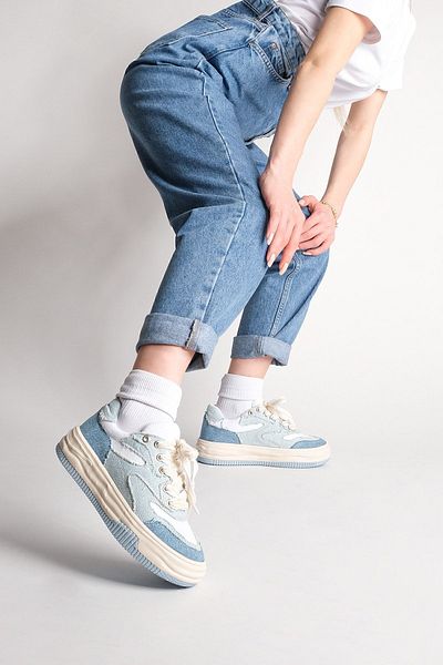 Marjin Damen-Sneaker mit hoher Sohle, Leinenstoff, Sportschuhe zum Schnüren, Corken Blue Denim
