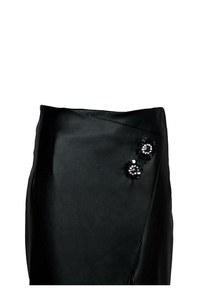 KAMEYA Asymmetrical Faux Leather Black Skirt