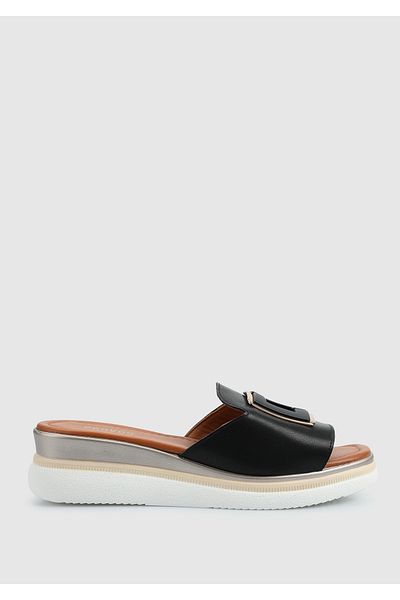Provoq Black Leather Women's Slippers