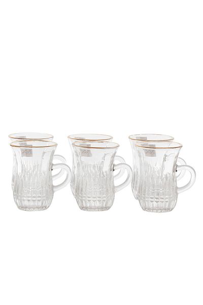 Alsaif Gallery Tea set with max glass handle, gold line, 6 pieces - transparent