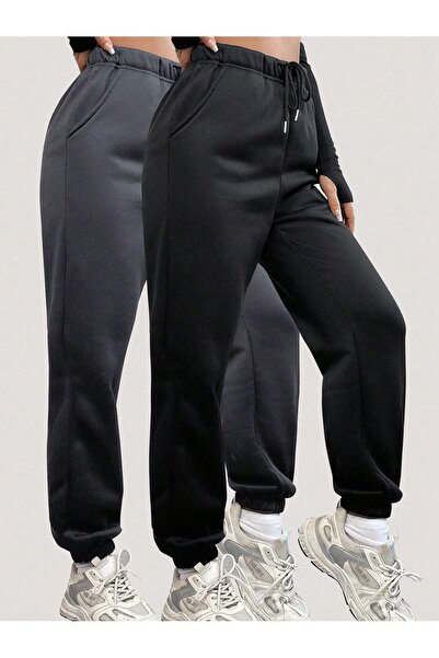 EYAX MODA Γυναικείο φούτερ 2 τεμαχίων με τσέπες από καουτσούκ, καπνιστό-μαύρο