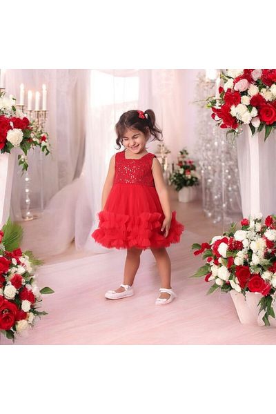 Ahsenimbebe Pul Sequin Fluffy Baby Evening Dress