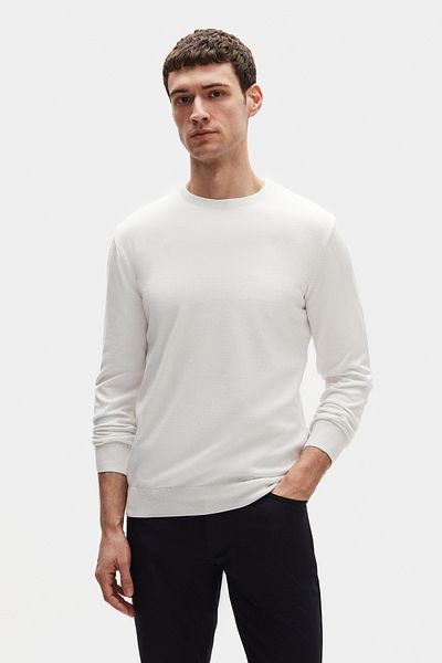 D'S Damat Ds Damat Regular Fit Ecru Non-Pilling Crew Neck Cotton Knitwear Sweater