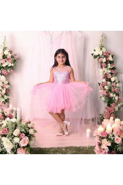Ahsenimbebe Flower Scalloped Tail Dress 5-10 Years
