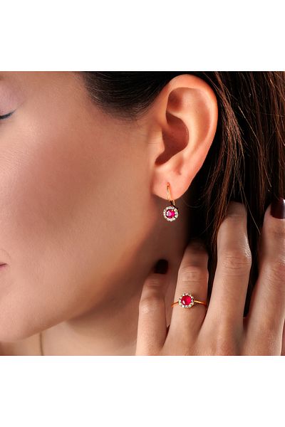 Atelier LEO Handmade Jewellery Timeless Pirilti Red Set Copper Hand Made Crystal Stone No Tarnishing Women's Jewelry Set