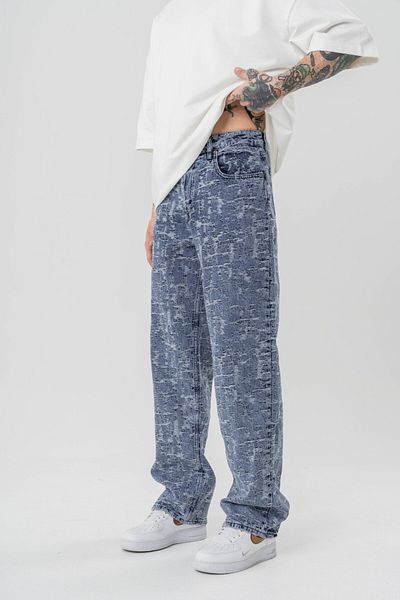go gang own Jean Baggy παντελόνι με λεπτομέρεια Glitch Embroidery