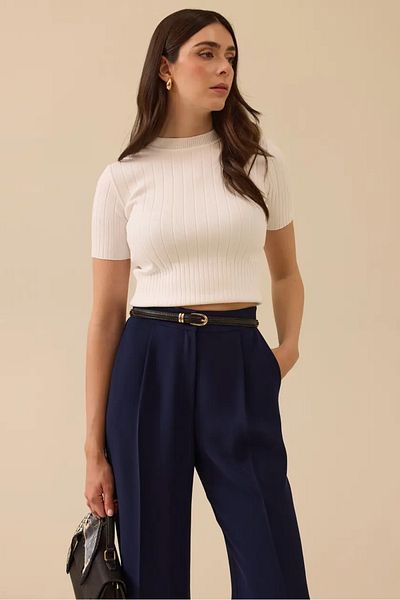 SEÇİL Women's Waist Length Knitwear Blouse - Ecru