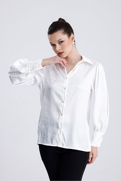 MD trend Women's Leopard Patterned Satin Shirt