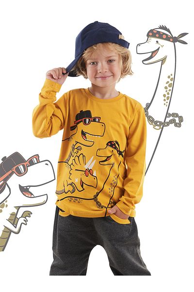 Denokids Set de tricou și pantaloni de trening cu model Dinos pentru băieți