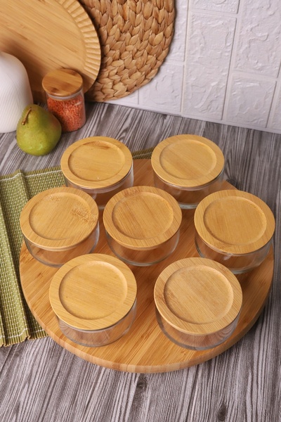 Bambum Duo 300ml 7-Piece Rotating Tray Bamboo Silicone Lid Anti-Slip Glass Breakfast
