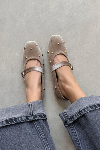 STRASWANS Daphne Dropping Detail Velvet Ballerina Mink