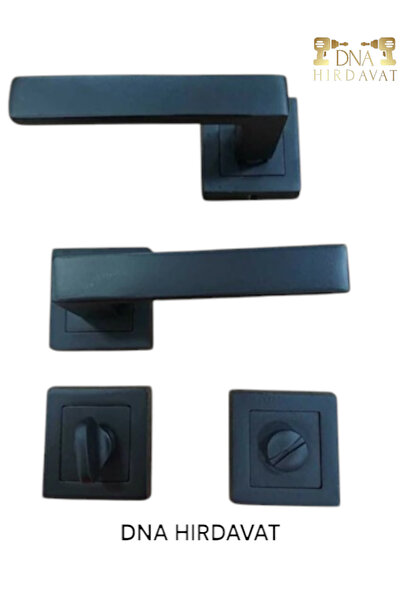 DNA HIRDAVAT Siyah Kare Rozetli WC Kapı Kolu ( 1 Takım=2 Adet Kapı Kolu 2 Adet Alt Rozet )