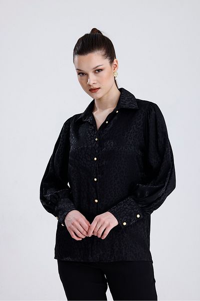 MD trend Cămașă de damă din satin cu model leopard