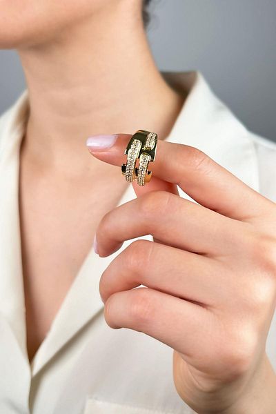 Sose Moda Zircon Stone Asymmetric Ring - Gold