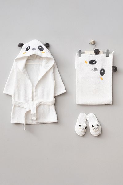 Bebitof Bamboo Baby Bathrobe Set with Cute Panda Figure 0-2 Years Old Boxed