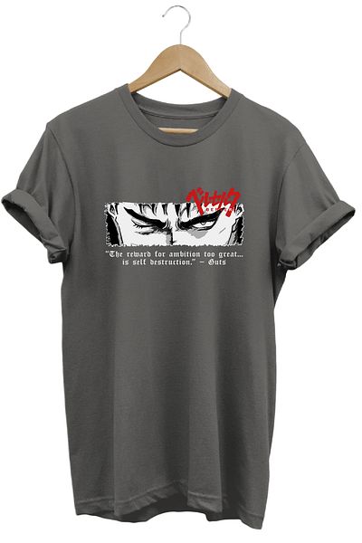 remonz Μπλουζάκι Berserk Guts Anime με μοτίβο με κοντό μανίκι βαμβακερό λαιμόκοψη ανθρακί