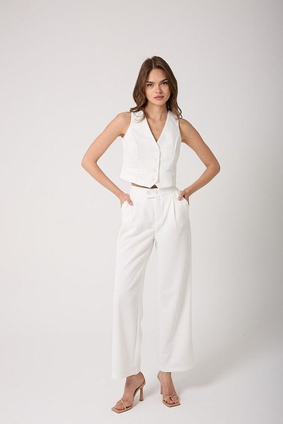 AMİDA Women's White Buttoned Vest and Palazzo Pants Set - 2515