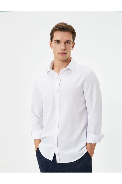 Koton Slim Fit Hemd Halber italienischer Kragen Langarm