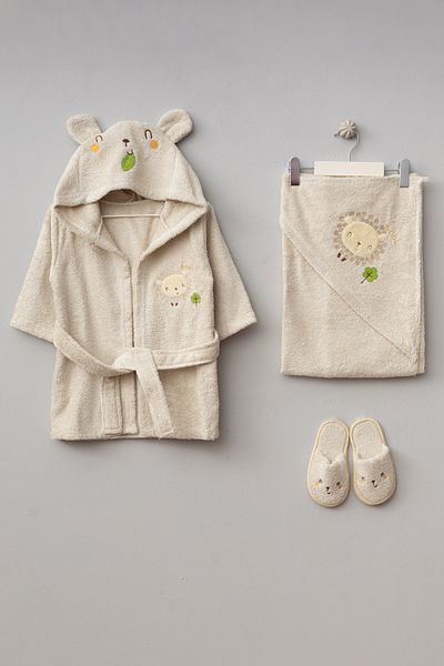 Bebitof 100% Cotton Baby Bathrobe Set with Cute Lamb Figure 0-2 Years Old (Boxed)