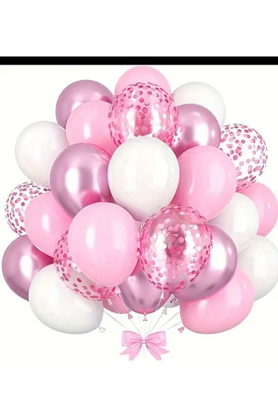 Çemrek Süs Parti Pink White Pink Chrome Transparent Pink Sequin Balloon Bunch 25 pcs