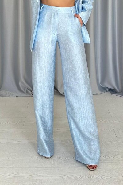 BYNPOL Μπλε Ζώνη Μέσης Μπουφάν και Παντελόνι Γυαλιστερό Σετ