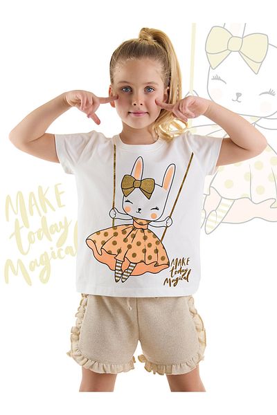 Denokids Happy Rabbit Rüschen-Sommer-T-Shirt für Mädchen mit glitzernden Shorts