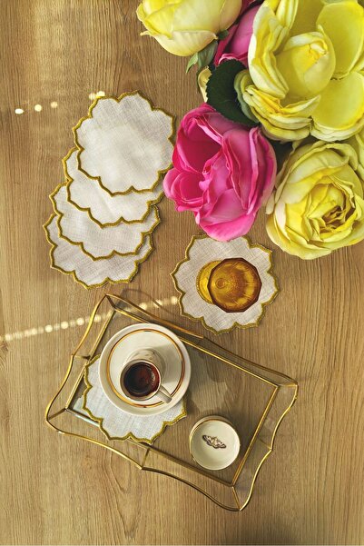 Arancione Co منديل كوكتيل ماندالا مكون من 6 قطع مع تفاصيل صفراء