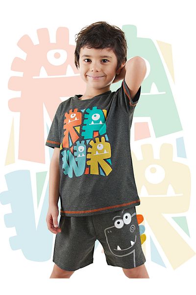 Denokids Rawr Dino Jungen Sommer T-Shirt Shorts Set