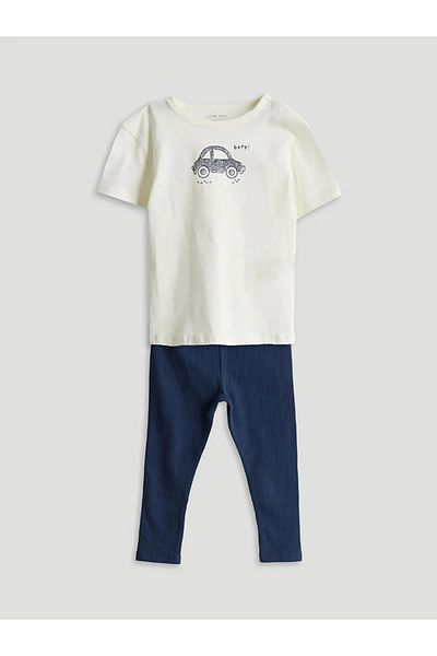 LC Waikiki Lcw Baby Ecru Printed Baby Boy T-Shirt and Leggings 2-Pack