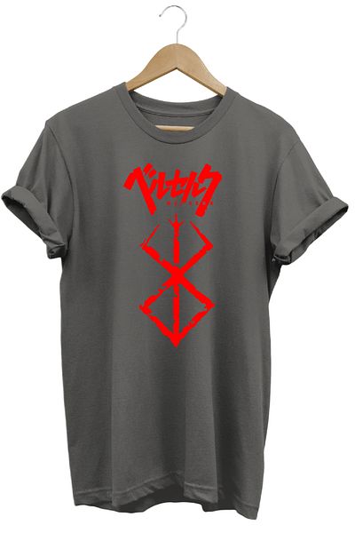 remonz Μπλουζάκι Berserk Symbol Anime με μοτίβο με κοντό μανίκι βαμβακερό λαιμόκοψη ανθρακί