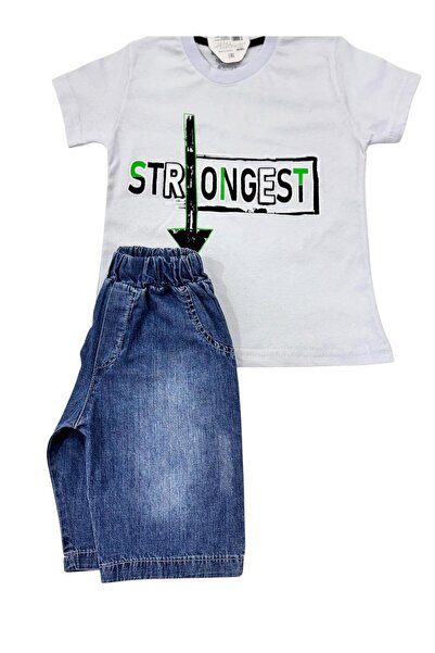 Esterella erkek çocuk kapri şortlu kısa kollu takım / t-shirt kot kapri alt üst takım /kısa kollu yazlık takım