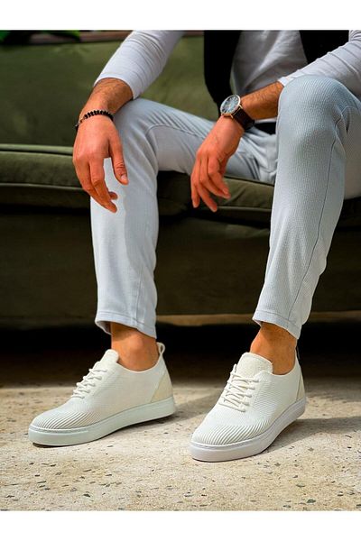 MELAMS Toorress White Knitwear Lace-Up Casual Men's Shoes - Kbc