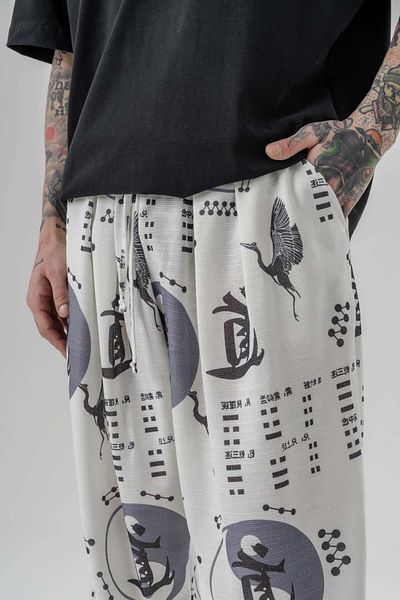 go gang own Tenshi Move Waist Elastic Πλισέ φαρδύ παντελόνι