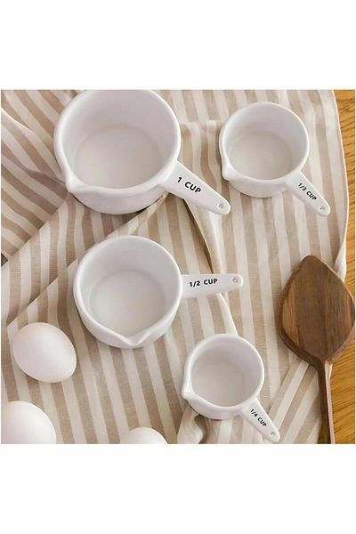 ARVALE White Ceramic 4 Piece Measuring Cup Set - 4 Different Size Cups |   400 Ml, 200 Ml, 130 Ml, 100 ml
