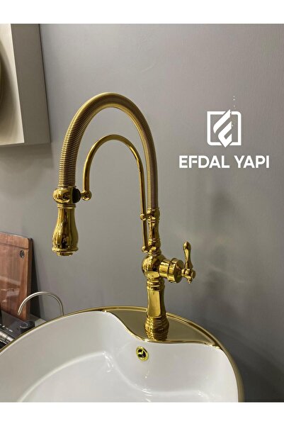 EFDAL YAPI MİMARLIK LÜX YAYLI MUTFAK BATARYASI KOMPLE PİRİNÇ PVD KAPLAMA AĞIR...