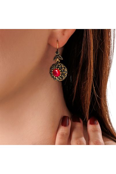 Atelier LEO Handmade Jewellery Royal Face Red Set Copper Handmade Crystal Stone No Tarnishing Women's Jewelry Set