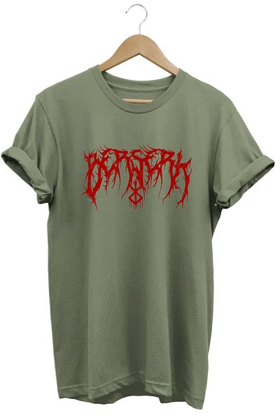 remonz Μπλουζάκι Berserk Anime με μοτίβο με κοντό μανίκι βαμβακερό λαιμόκοψη χακί