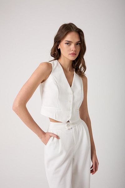 AMİDA Women's White Buttoned Vest and Palazzo Pants Set - 2515