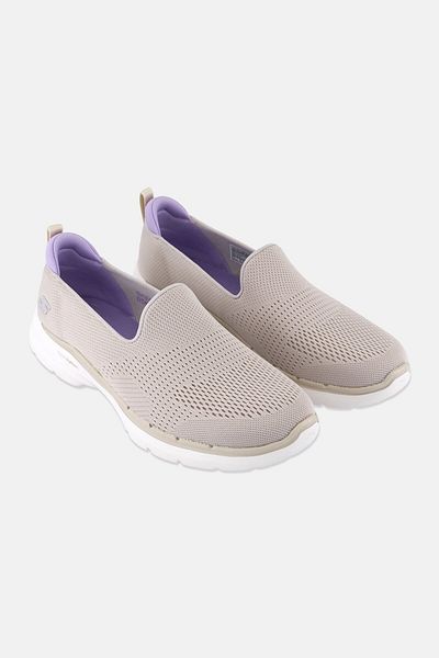 SKECHERS Women Go Walk 6 - Ocean Splash Slip On Shoes, Light Taupe