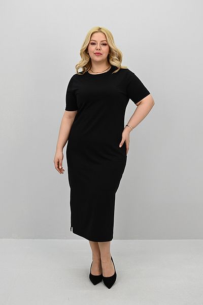 Koza Butik Γυναικείο Μεγάλο Μέγεθος Κοντό μανίκι με λεπτομέρεια βασικό φόρεμα 5309-25