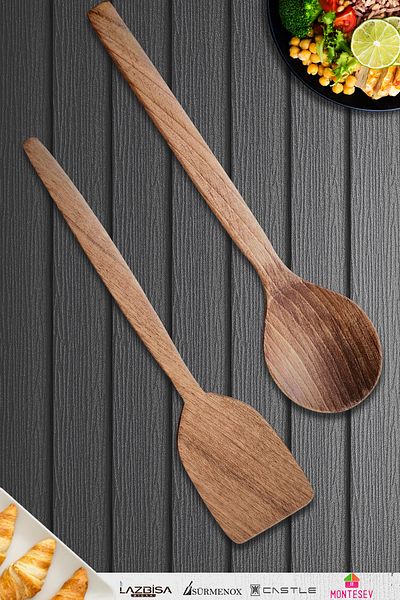 MONTESEV Natural Walnut Wood Wooden Wooden Spoon Spatula Set Wooden Spoon (Set of 2)