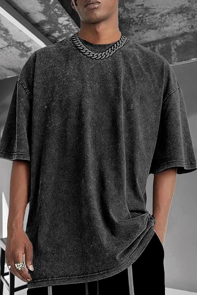 Millionaire Men's Black Oversize Acid Washed T-Shirt with Tumbled Effect