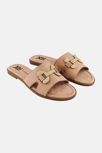 XTI Women Metallic Slip On Suede Flats, Beige