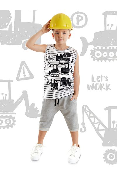 Denokids Bauwerkzeug-Jungen-Sommer-T-Shirt mit Streifen und Capri-Shorts-Set