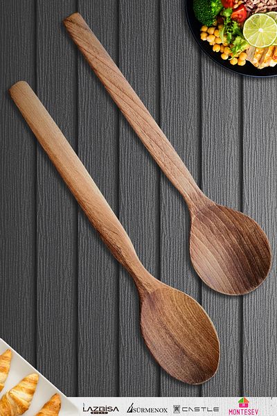 MONTESEV Natural Walnut Wood Wooden Wooden Spoon Spatula Set Wooden Spoon (Set of 2)