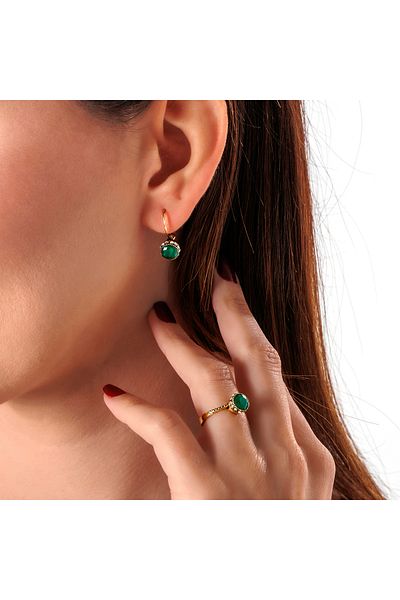 Atelier LEO Handmade Jewellery Harmony Teksta Green Set Copper Hand Made Crystal Stone No Tarnishing Women's Jewelry Set