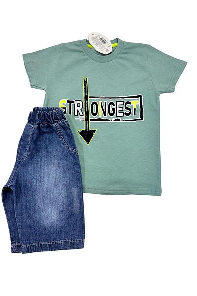 Esterella Boy's Short Capri / T-Shirt Jeans Row Set Summer Suit